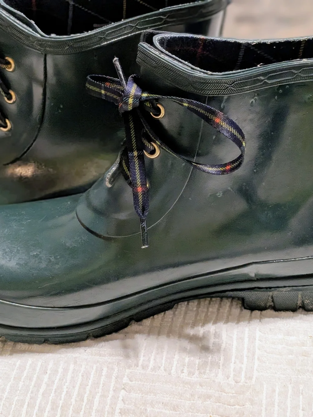 Charter Club Green Lace Up Ankle Rainboots Women's Size 10 Plaid PLEASE READ